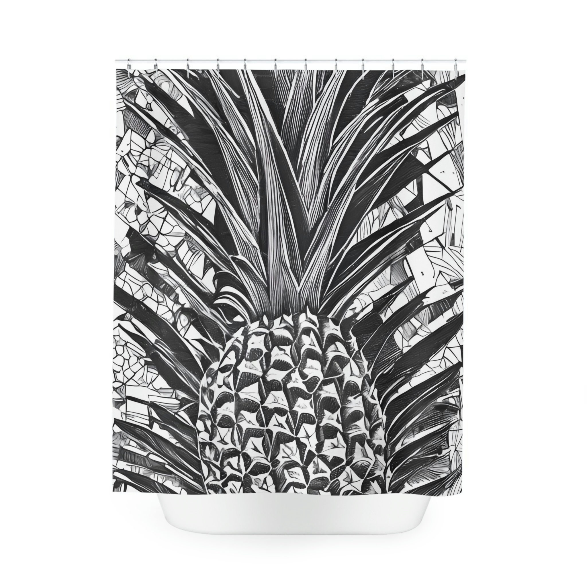 Modern Black and White Hawaiian Pineapple Shower Curtain