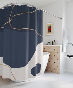 Modern Blue And Gold Abstract Pattern Shower Curtain Or Mat For Bathroom Decor