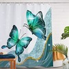Modern Blue Butterfly Shower Curtain Set With White Bathroom Curtains For Home Decor