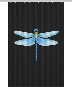 Modern Blue Dragonfly Funny Shower Curtain With Waterproof Fabric Material For Bathroom Decorations