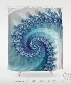 Modern Blue Geometric Design Shower Curtain With White And Blue Spiral Pattern