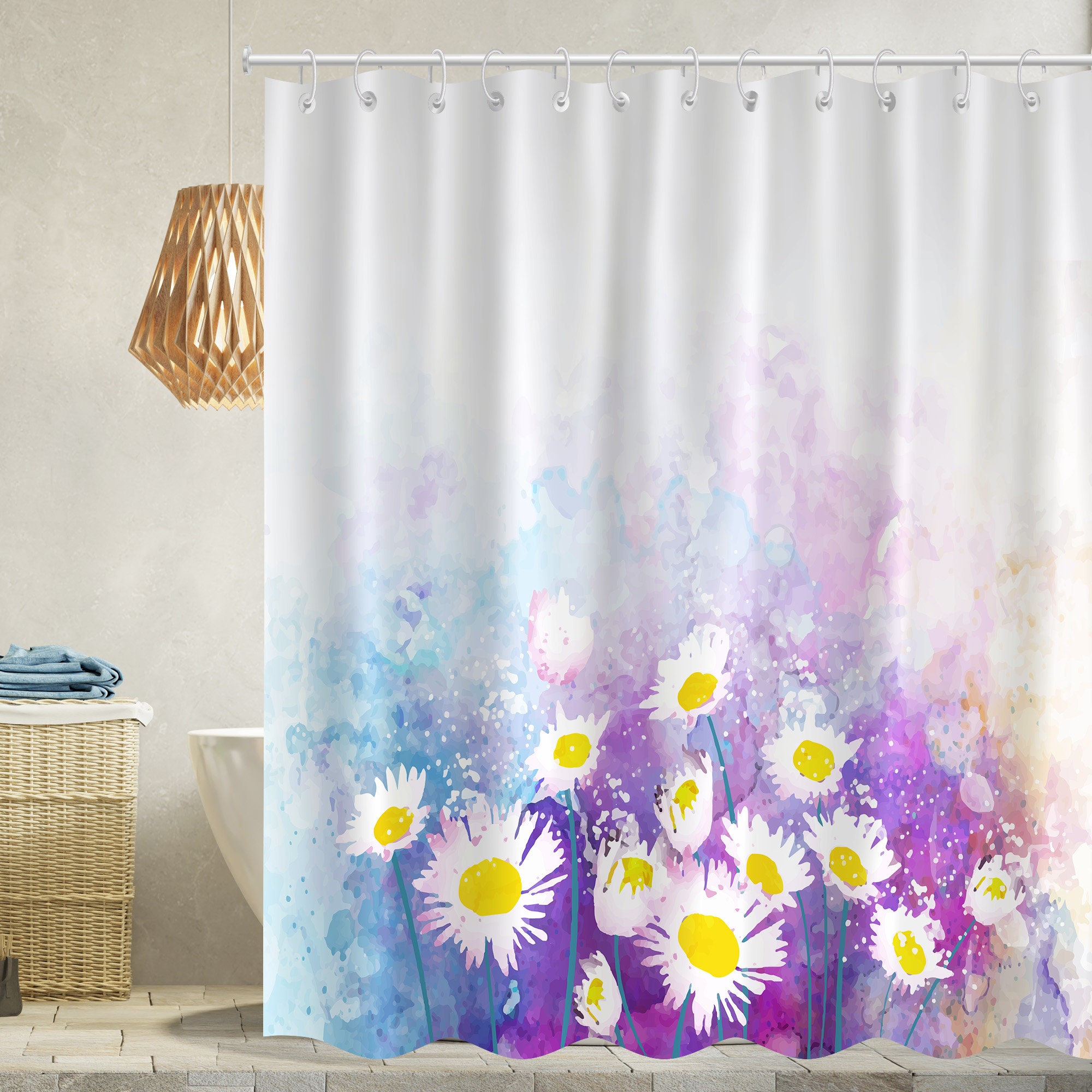 Modern Blue Watercolor Floral Shower Curtain For Your Bathroom Decor