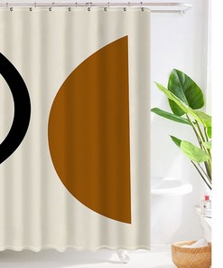 Modern Bohemian Shower Curtain With Organic Geometric Shapes For Minimalist Bathroom Decor
