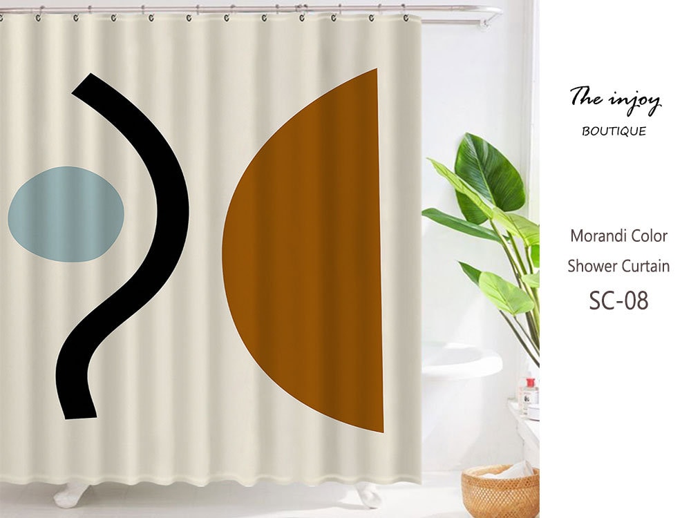 Modern Bohemian Shower Curtain With Organic Geometric Shapes For Minimalist Bathroom Decor