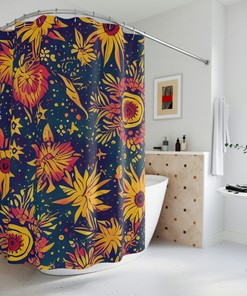Modern Boho Art Print Abstract Flower Shower Curtain For Bathroom Decor