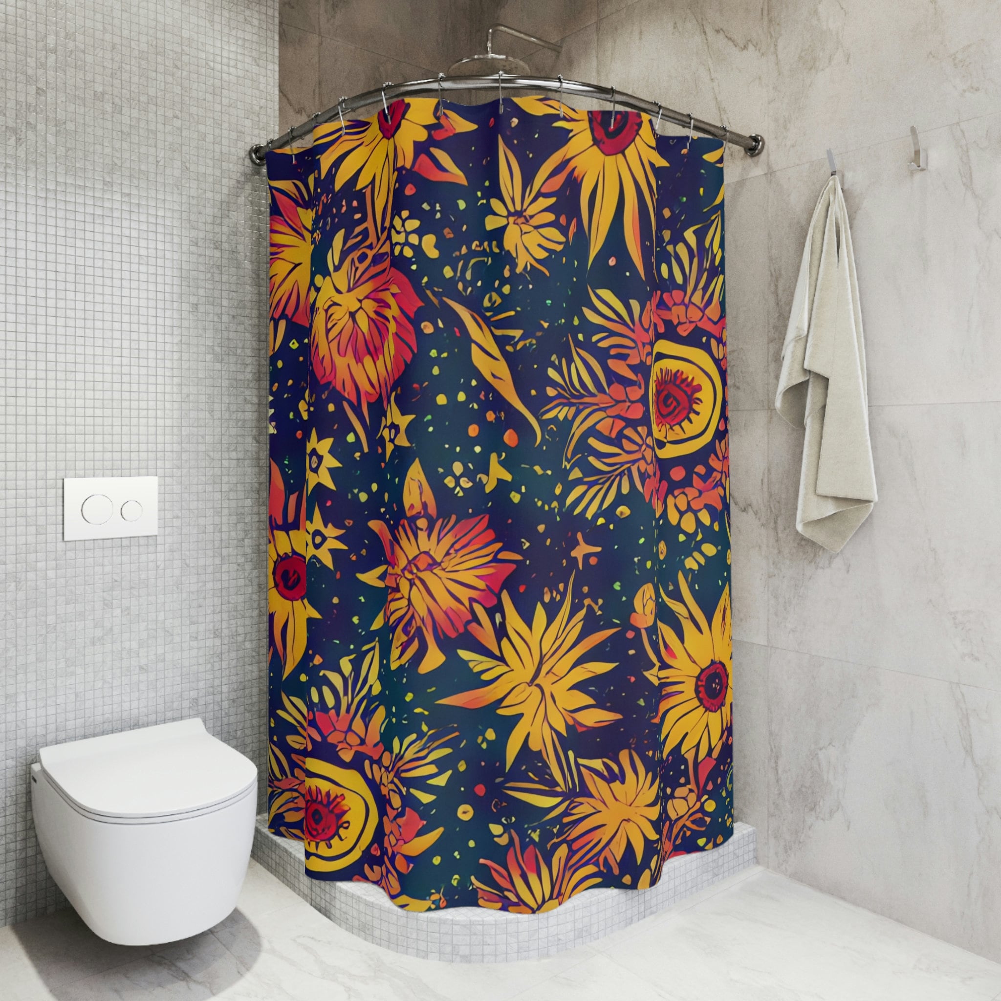 Modern Boho Art Print Abstract Flower Shower Curtain For Bathroom Decor - Image 3