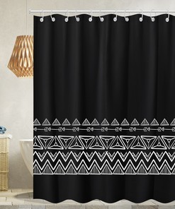 Modern Boho Geometric Shower Curtain In Black And White, Made Of Waterproof Fabric