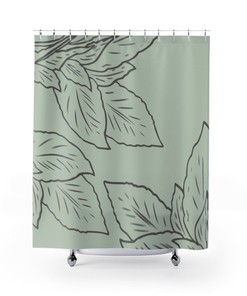 Modern Boho Green And Gray Shower Curtain With Bold Abstract Print, Unique Housewarming Gift For Bathroom Decor