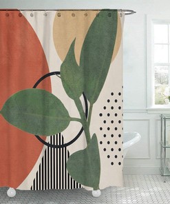 Modern Boho Waterproof Plant Print Shower Curtain For Bathroom