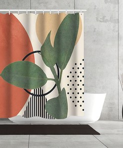 Modern Boho Waterproof Plant Print Shower Curtain For Bathroom