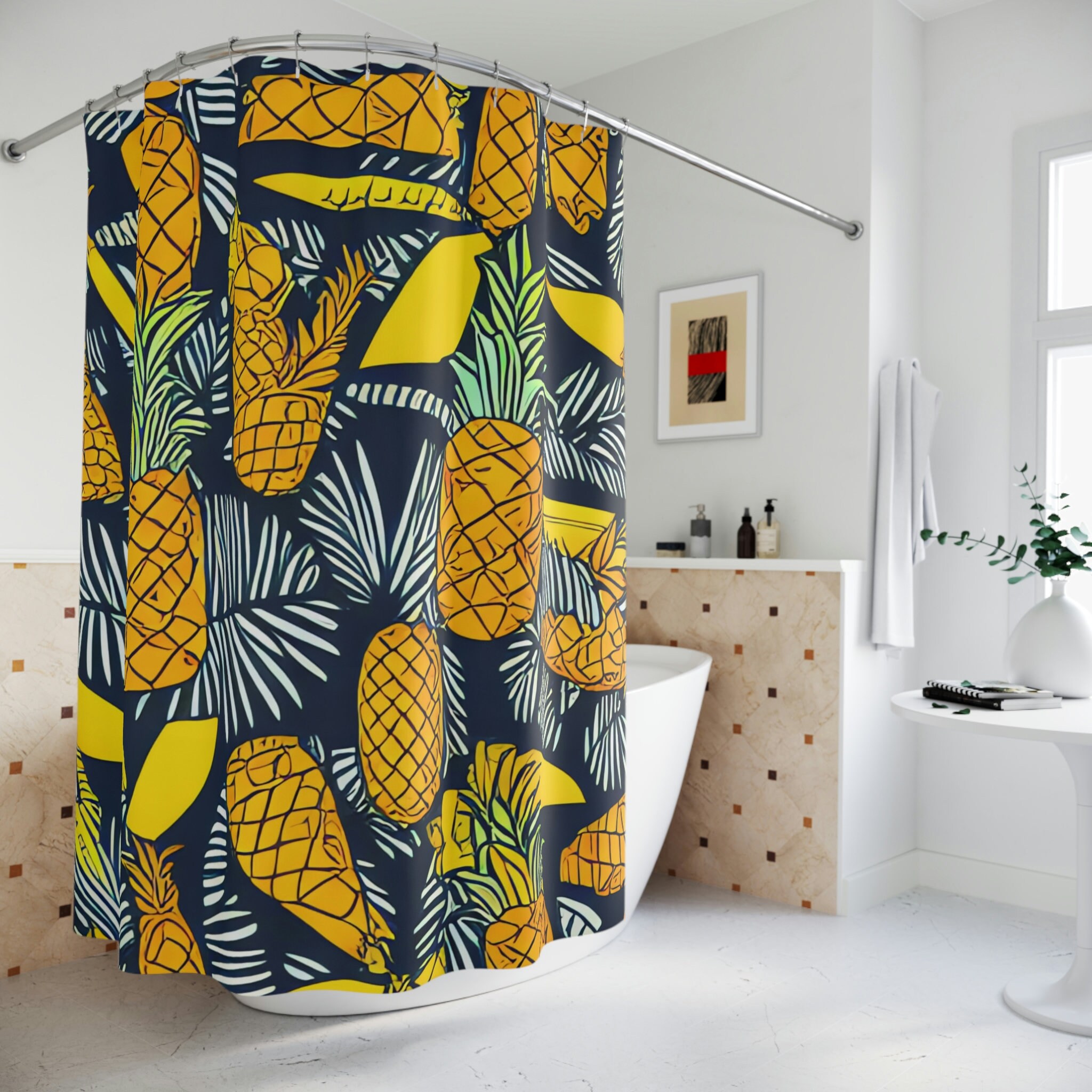 Modern Botanical Fruit Pineapple Shower Curtain