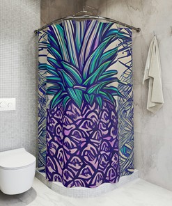 Modern Botanical Print Pineapple Shower Curtain