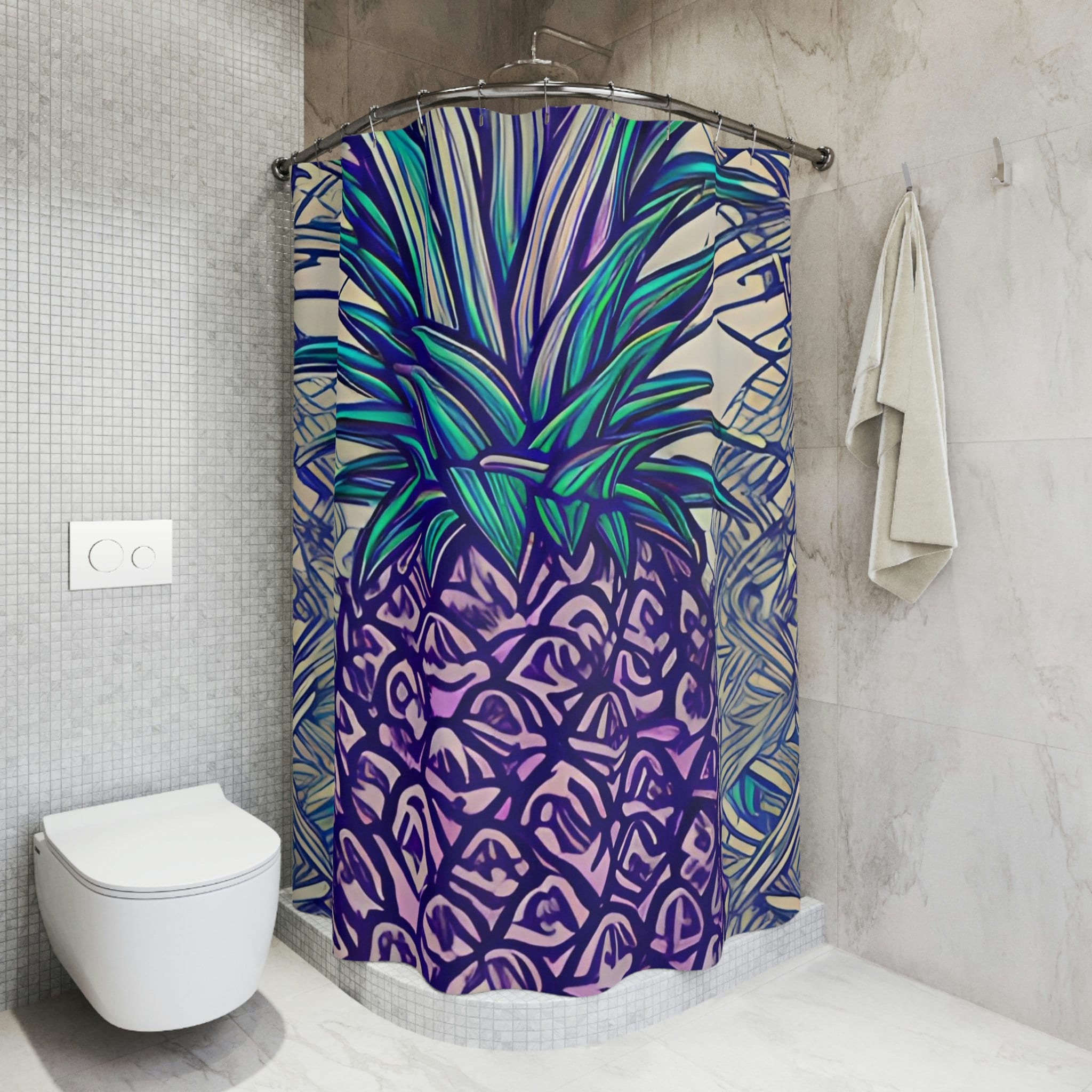 Modern Botanical Print Pineapple Shower Curtain