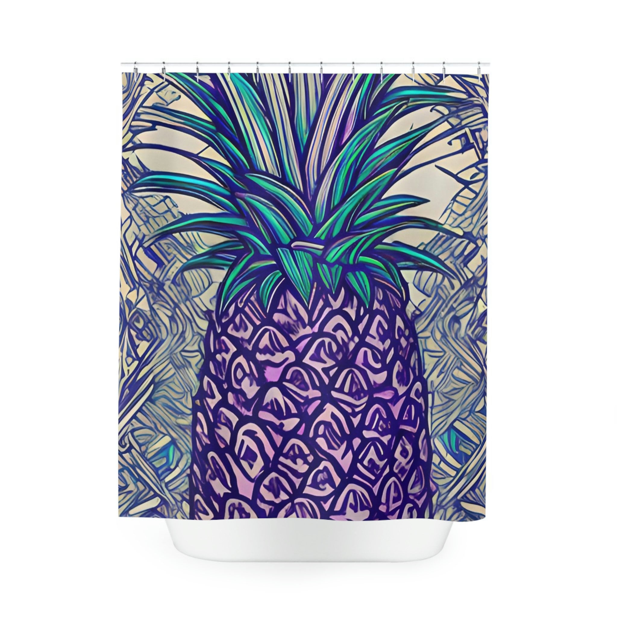 Modern Botanical Print Pineapple Shower Curtain