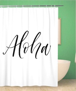 Modern Brush Text Word Abstract Shower Curtain With Hawaii Aloha Ink