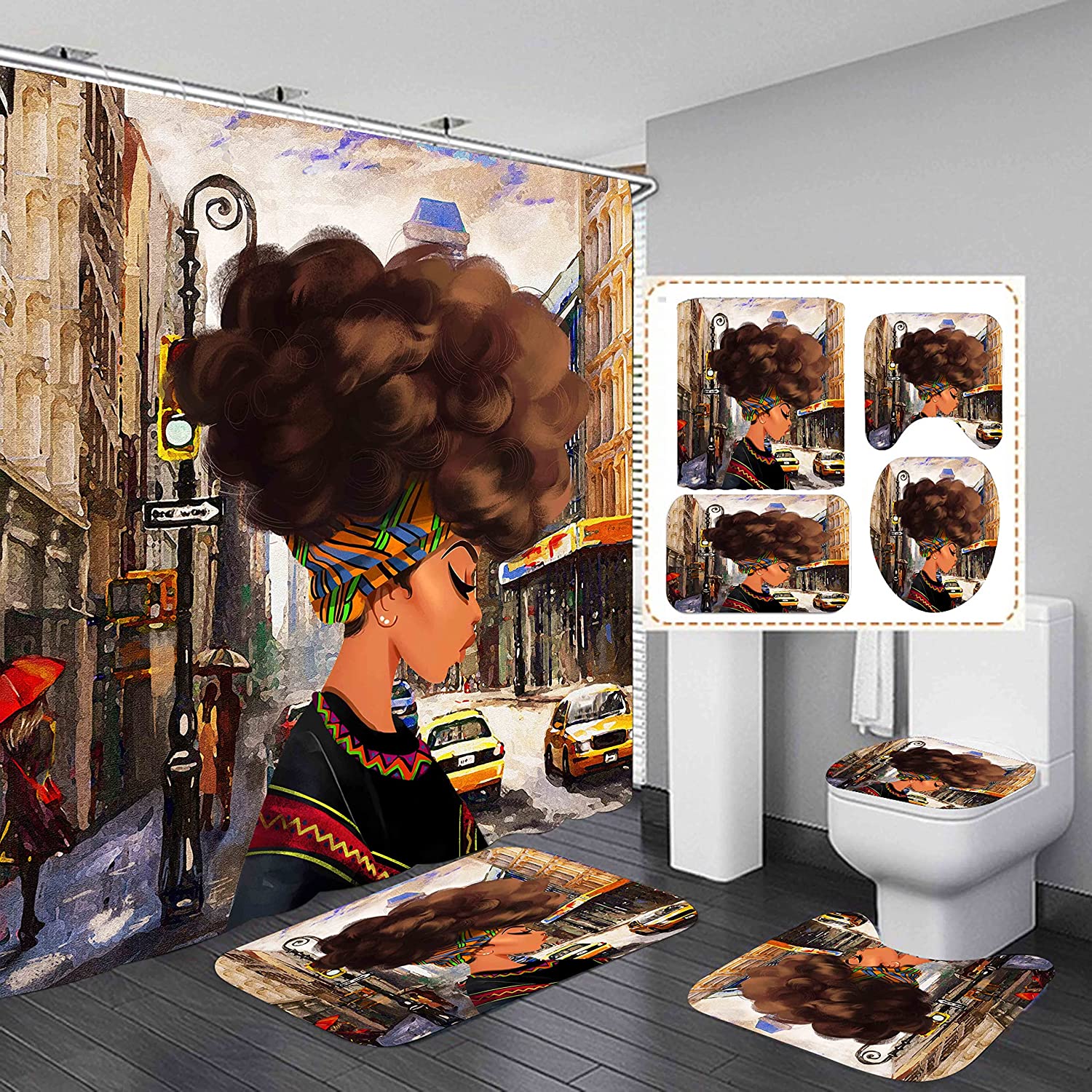Modern City African American Shower Curtain