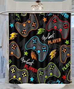 Modern Cool Gamepad Game Controller Shower Curtain - Teens Boys Girls Bathroom Decor