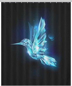 Modern Crystal Hummingbird Shower Curtain - Water Resistant Hotel Quality Curtain With Flying Bird Design