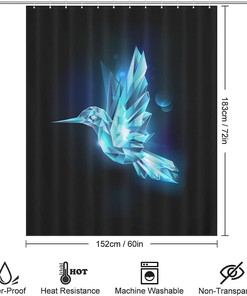 Modern Crystal Hummingbird Shower Curtain - Water Resistant Hotel Quality Curtain With Flying Bird Design
