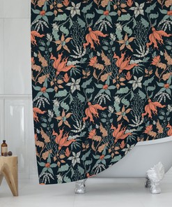 Modern Dark Floral Print Fabric Shower Curtain - Elegant Bathroom Decor
