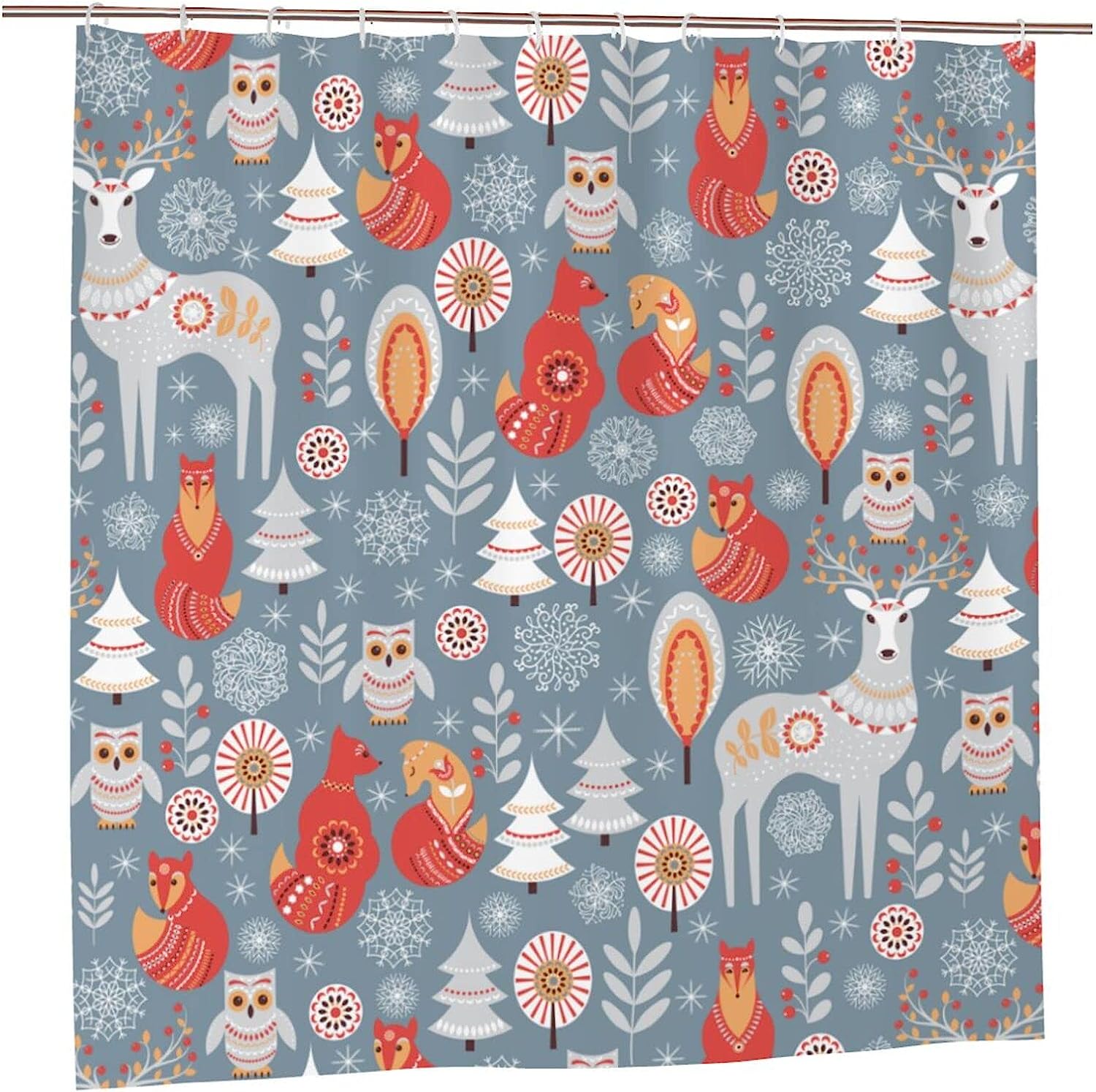 Modern Deer Snowflake Shower Curtain For Bathroom Decor