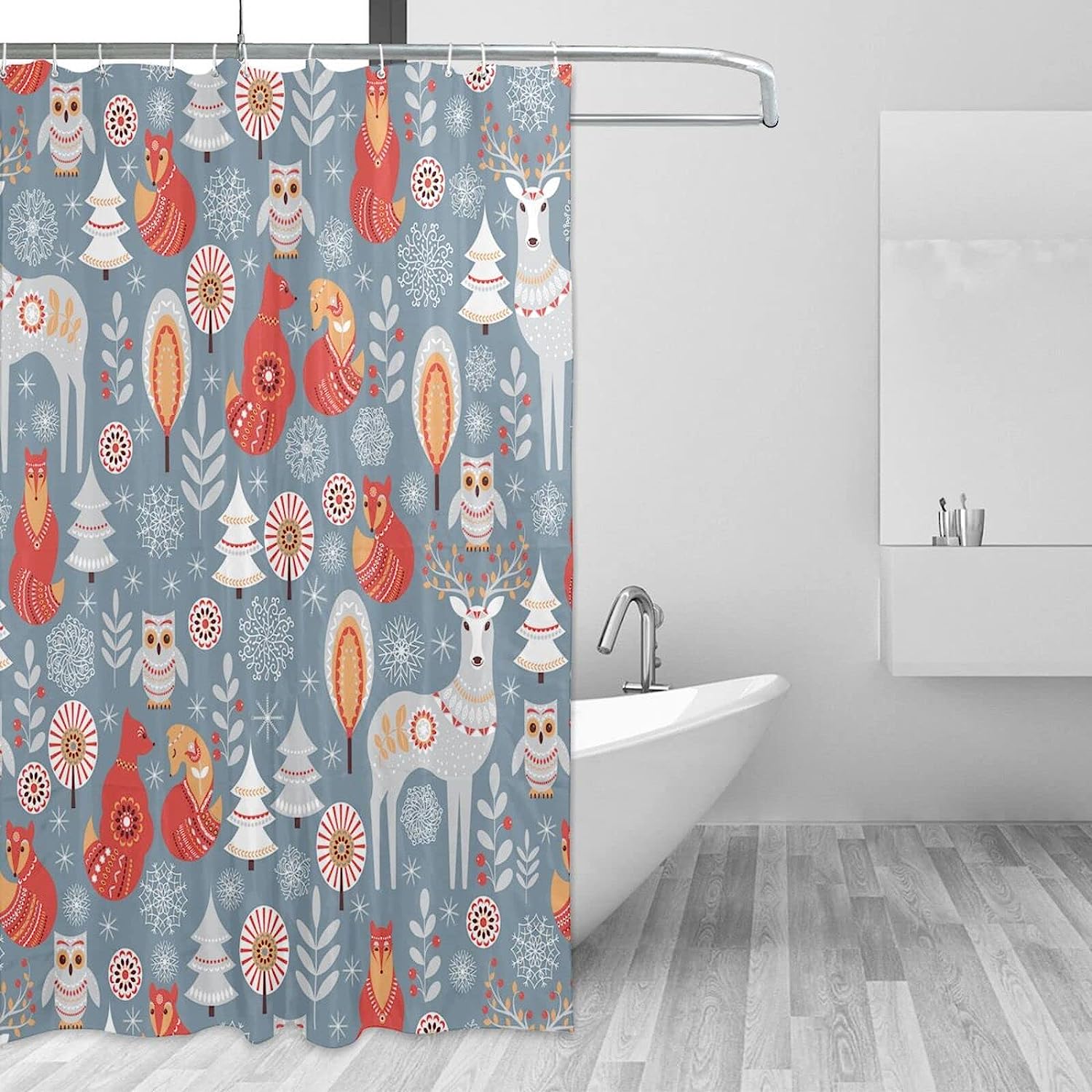 Modern Deer Snowflake Shower Curtain For Bathroom Decor