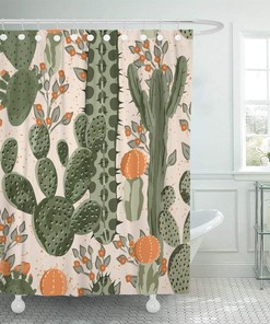 Modern Desert Cactus Digital Print Shower Curtain for Artful & Waterproof Bathroom Decor