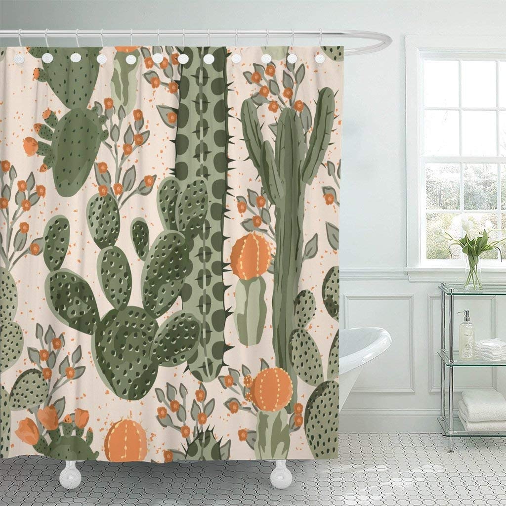Modern Desert Cactus Digital Print Shower Curtain for Artful & Waterproof Bathroom Decor