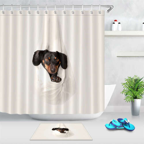 Modern Dog Head Gray Waterproof Bathroom Shower Curtain For A Sleek Look - Image 2