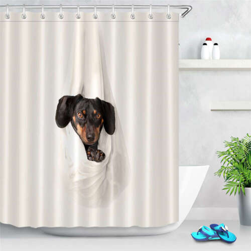 Modern Dog Head Gray Waterproof Bathroom Shower Curtain For A Sleek Look - Image 3