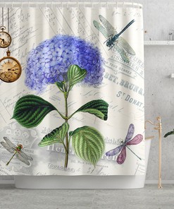 Modern Dragonfly Floral Shower Curtain For Bathroom Decor