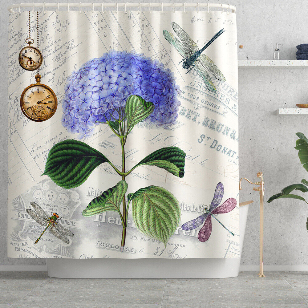 Modern Dragonfly Floral Shower Curtain For Bathroom Decor