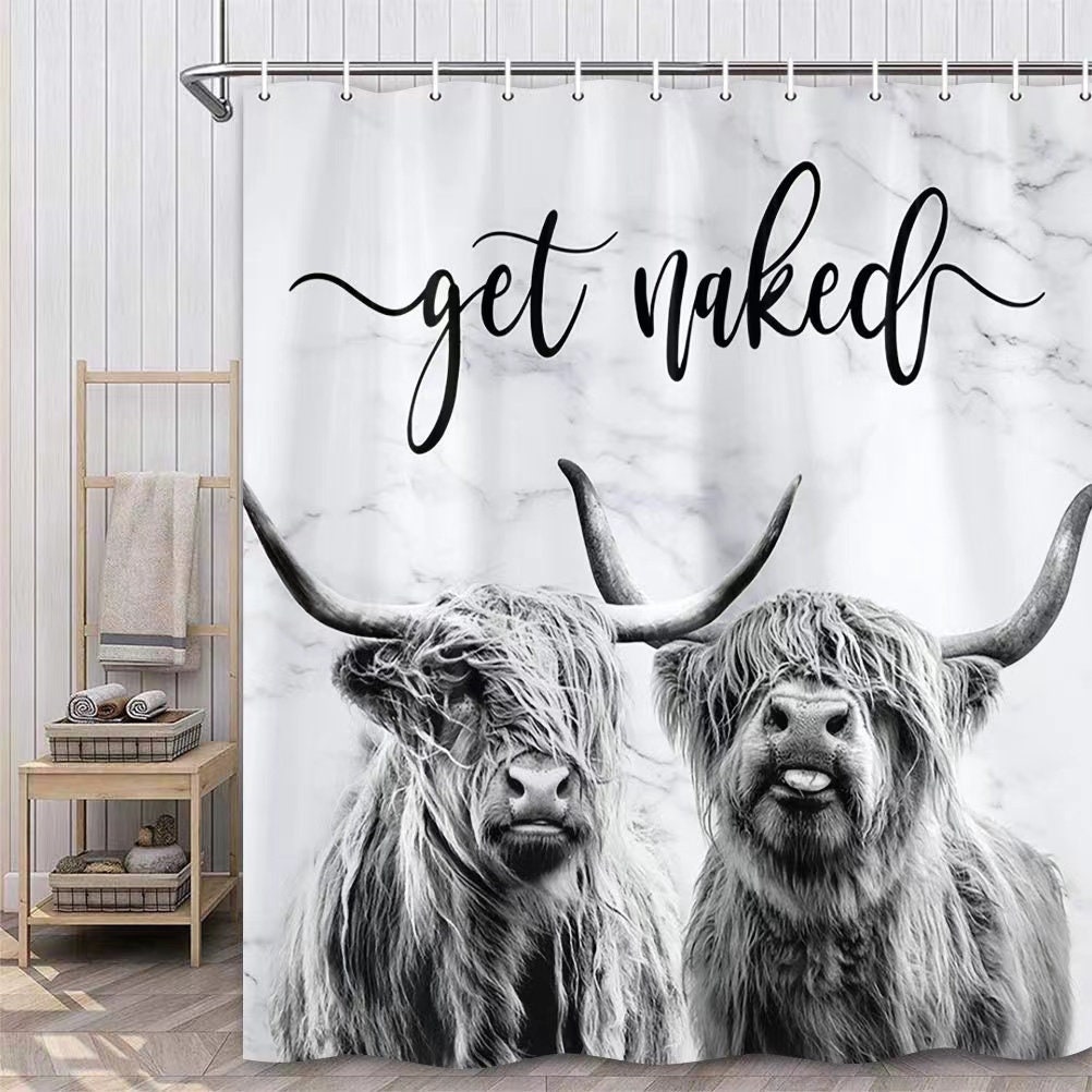 Modern Durable Waterproof Fabric Farmhouse Bull Western Cow Shower Curtain For Cow Bathroom Accessories Decor