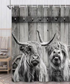 Modern Durable Waterproof Fabric Farmhouse Bull Western Cow Shower Curtain For Cow Bathroom Accessories Decor