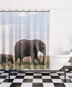 Modern Elephant Print Bath Curtain For Elegant Shower Room