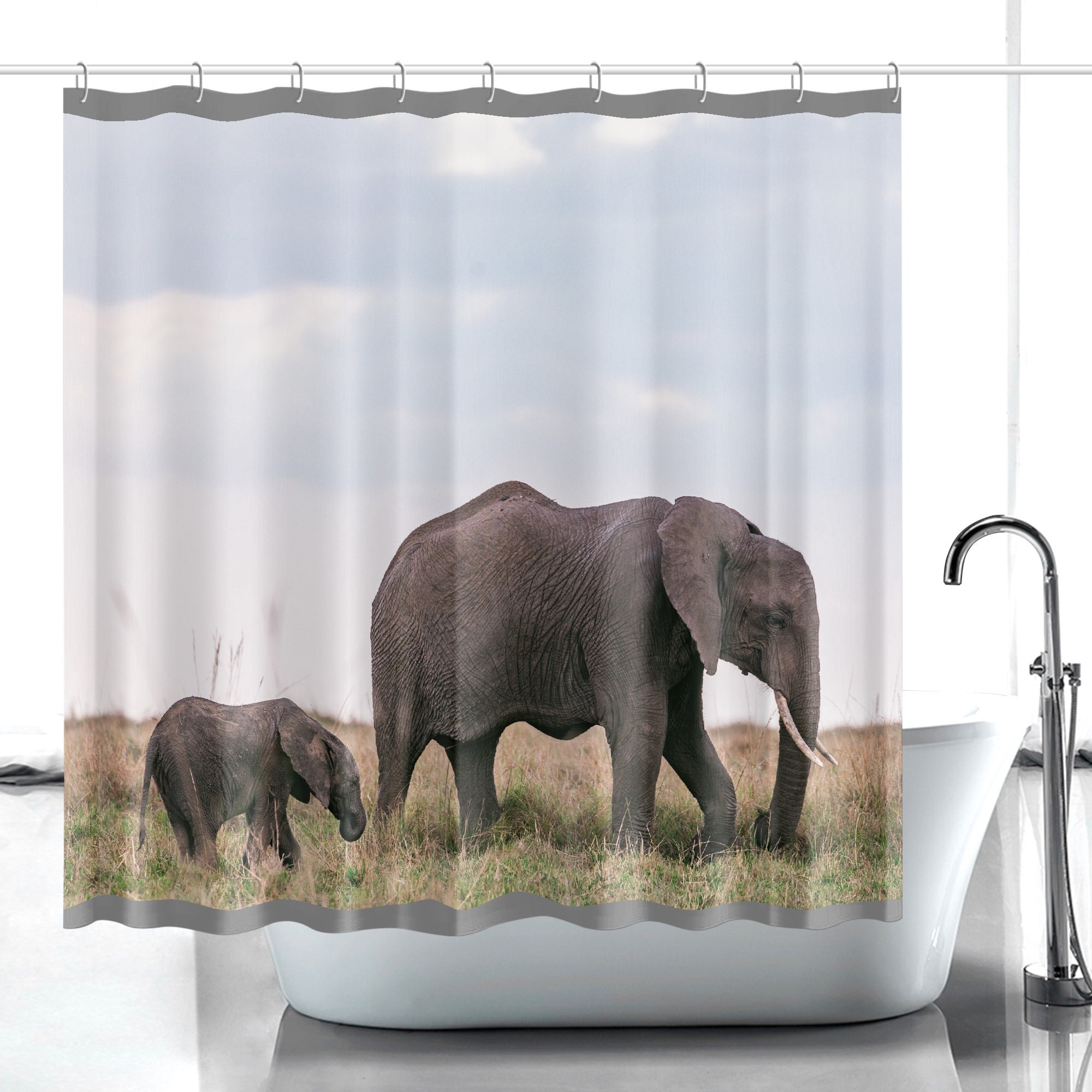 Modern Elephant Print Bath Curtain For Elegant Shower Room