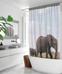Modern Elephant Print Bath Curtain For Elegant Shower Room