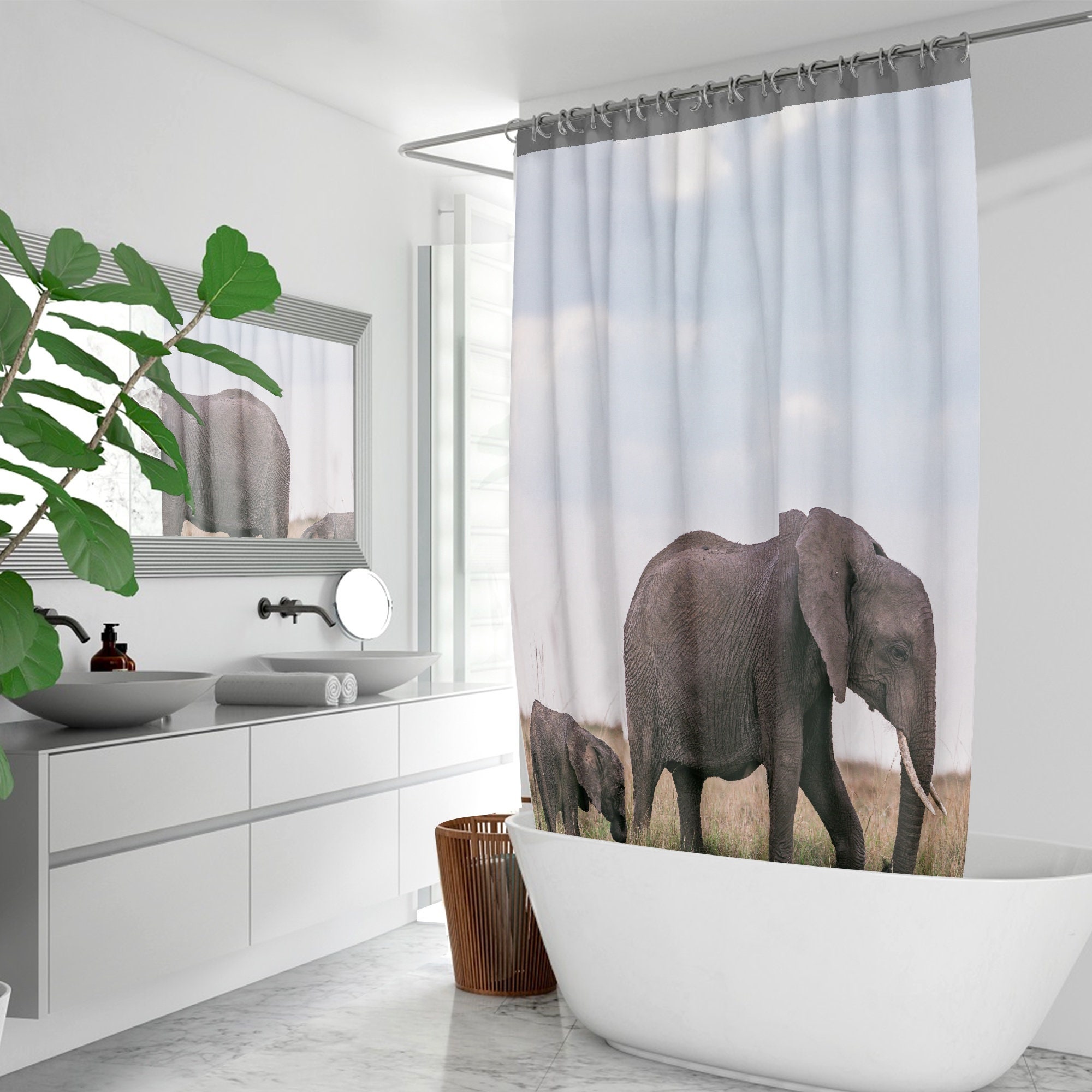 Modern Elephant Print Bath Curtain For Elegant Shower Room