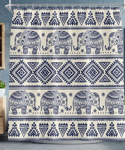 Modern Elephant Shower Curtain, Blue Animal Bathroom Decor by VCQPDEE