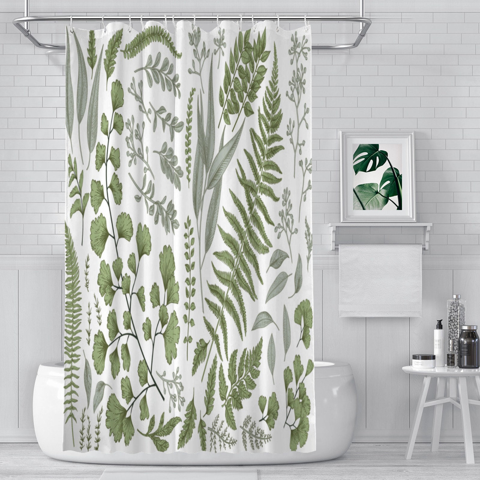 Modern Eucalyptus Leaf Shower Curtain, Waterproof Fabric Bathroom Curtain With Botanical Print