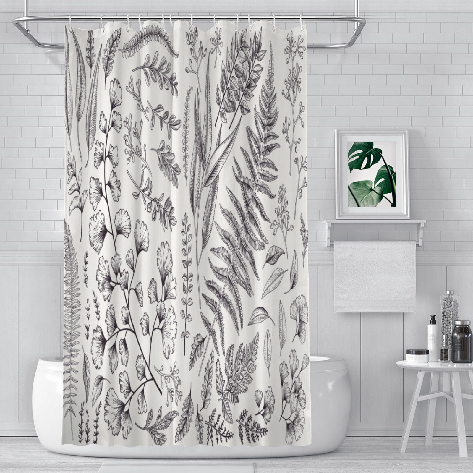 Modern Eucalyptus Leaf Shower Curtain, Waterproof Fabric Bathroom Curtain With Botanical Print