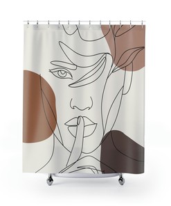 Modern Fabric Bathroom Shower Curtain With Geometric Line Art Print Design