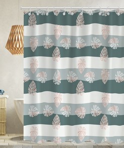 Modern Fabric Decor Waterproof Shower Curtain with Tropical Palm Leaf Taupe Design, for Bathroom Decor 