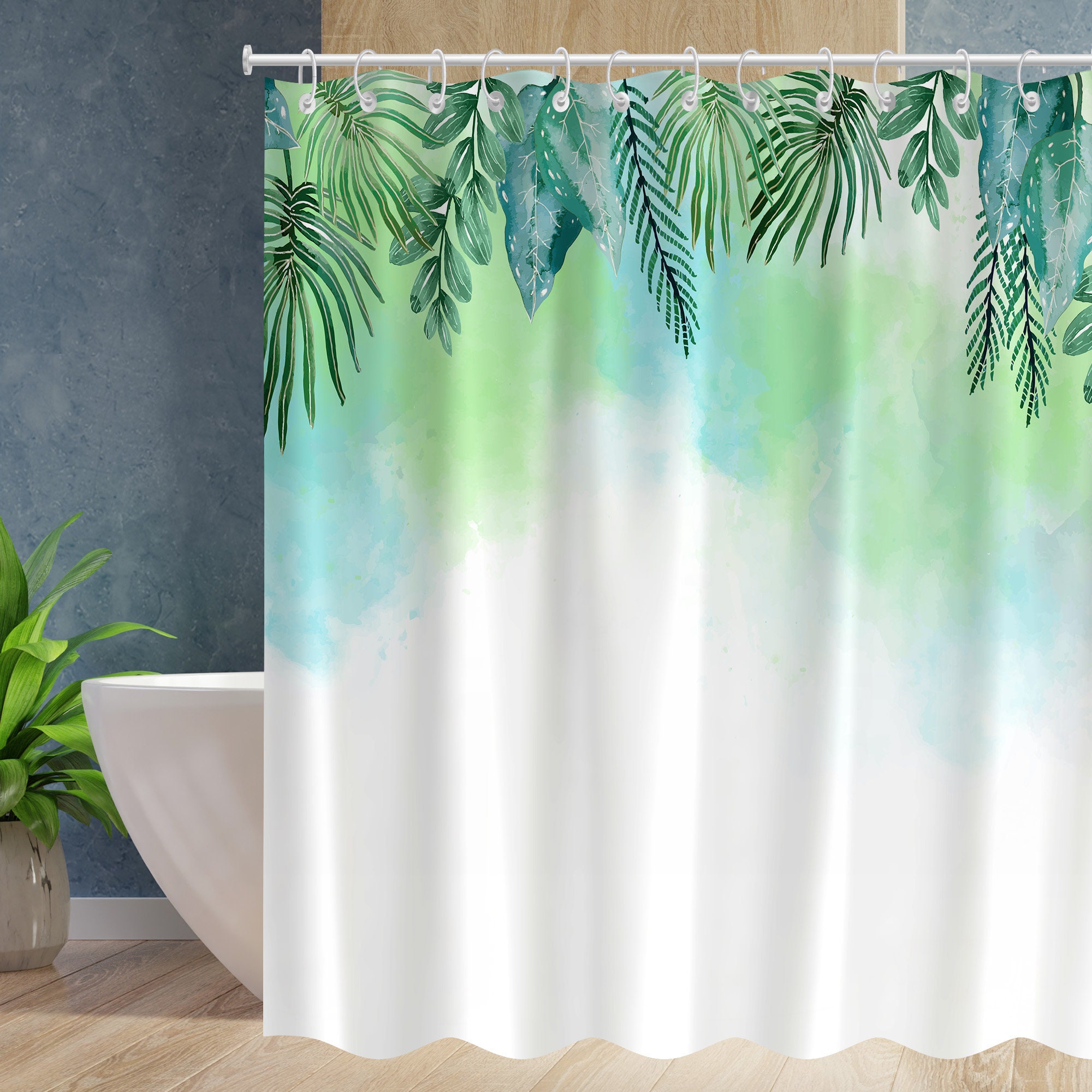 Modern Fabric Vine Shower Curtain -Leaf and Green Design, Waterproof and Durable