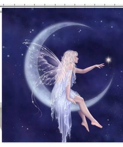 Modern Fairy On The Moon Shower And Bath Curtain Set, Beautiful Bathroom Decor