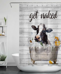 Modern Farmhouse Cow Daisy Funny Get Naked Shower Curtain - Cute Bathroom Decor