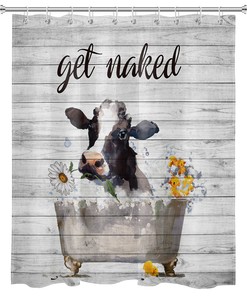 Modern Farmhouse Cow Daisy Funny Get Naked Shower Curtain - Cute Bathroom Decor