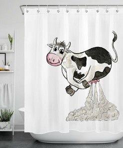 Modern Farmhouse Milk Bathroom Accessory - Funny Cow Shower Curtain For Rustic Decor