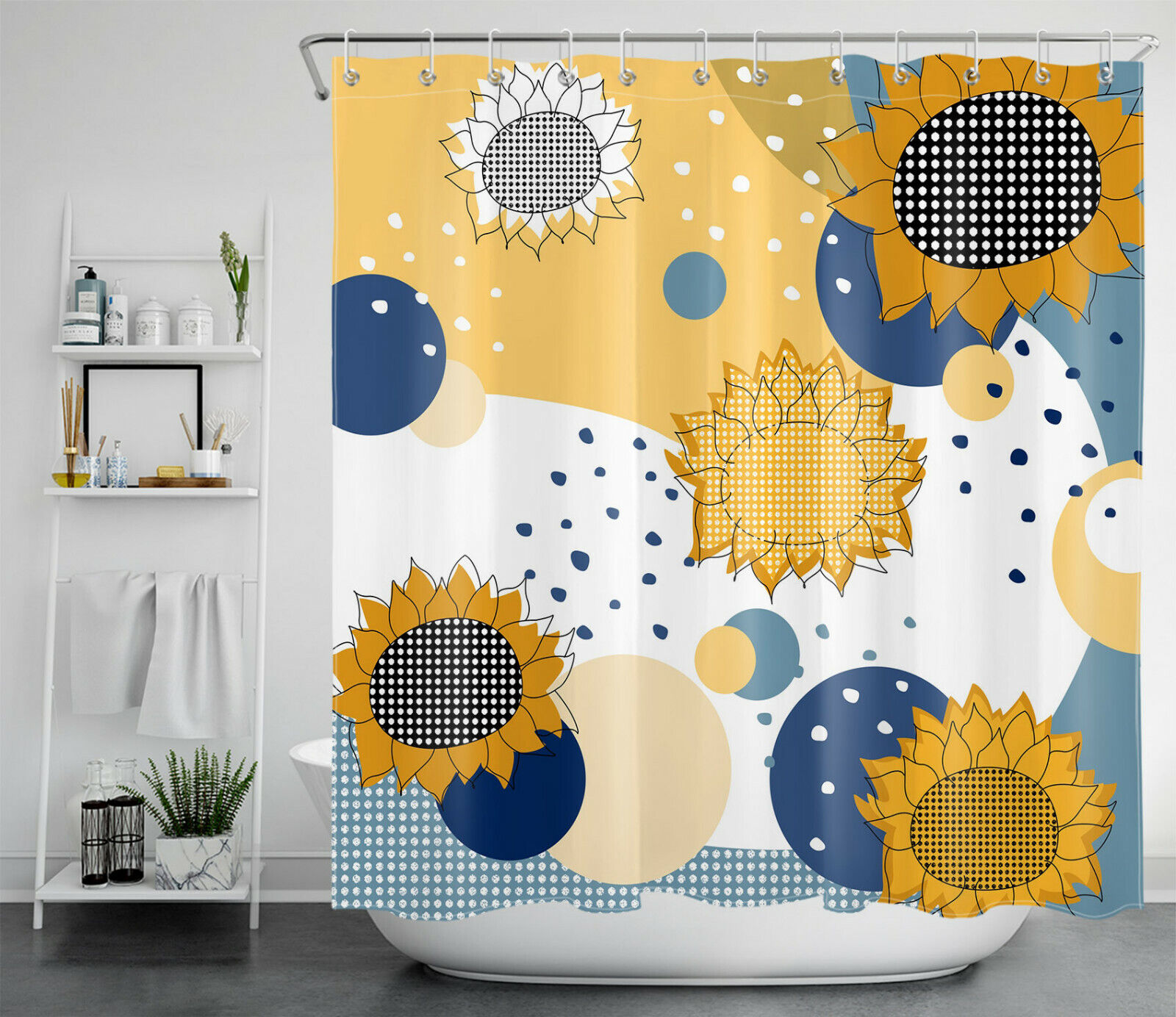 Modern Farmhouse Shower Curtain With Abstract Sunflowers Design For Chic Bathroom Decor - Image 2