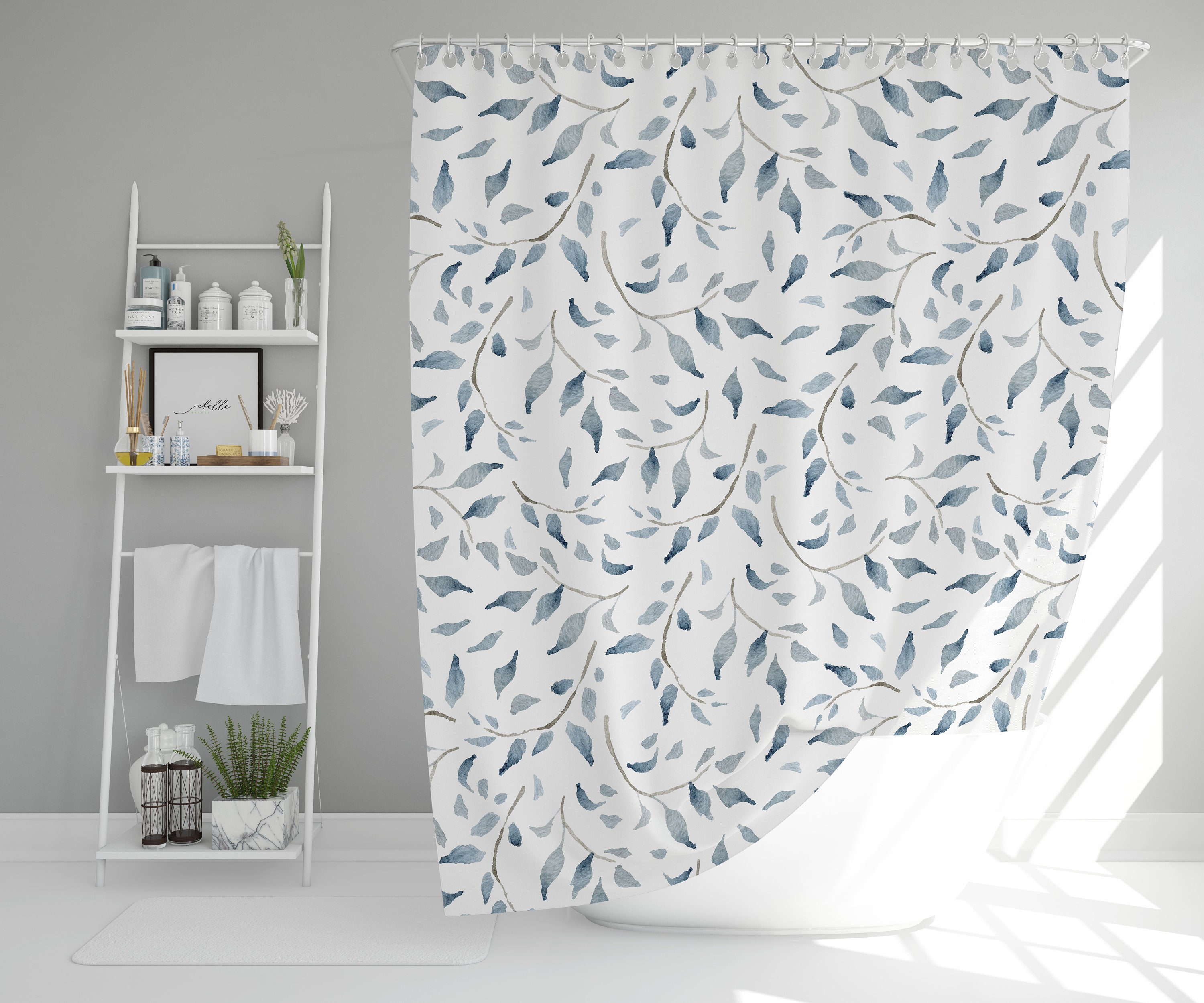 Modern Farmhouse Shower Curtain with Watercolor Print, 72x72 - Unique Bathroom Decor